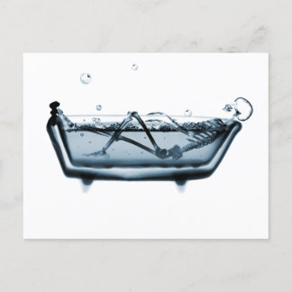 Blue X-Ray Vision Skeleton in Bath Tub Postcard