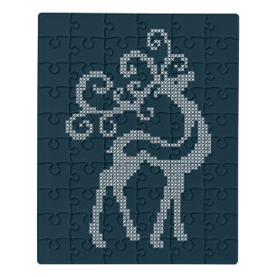 Blue xmas embroidery reindeer seasonal design jigsaw puzzle