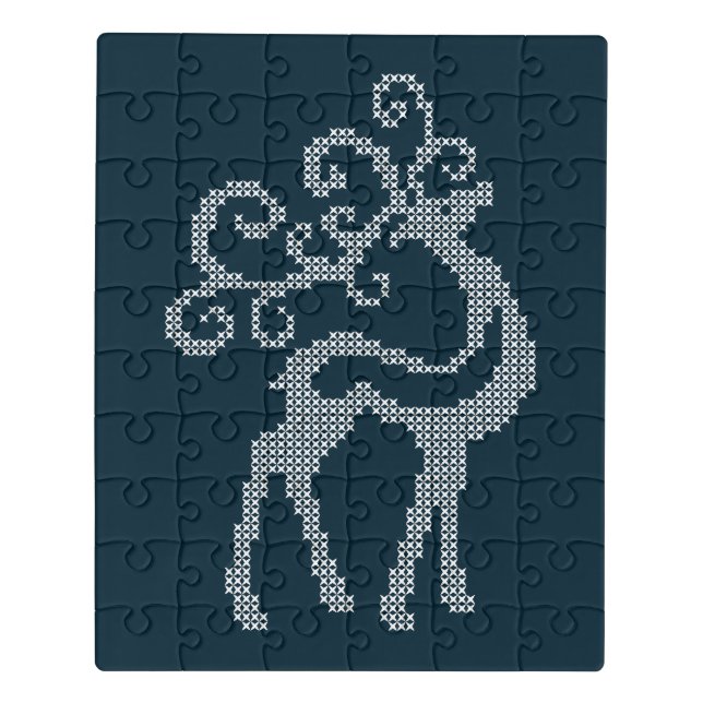 Blue xmas embroidery reindeer seasonal design jigsaw puzzle (Puzzle Vertical)