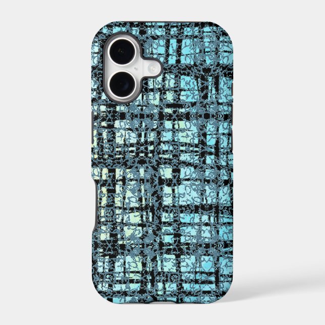 Blue X's and O's Pattern Black Check Iphone Case (Back)