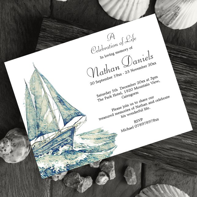 Blue Yacht Celebration of Life Card (Celebrate a life lived on the ocean.)