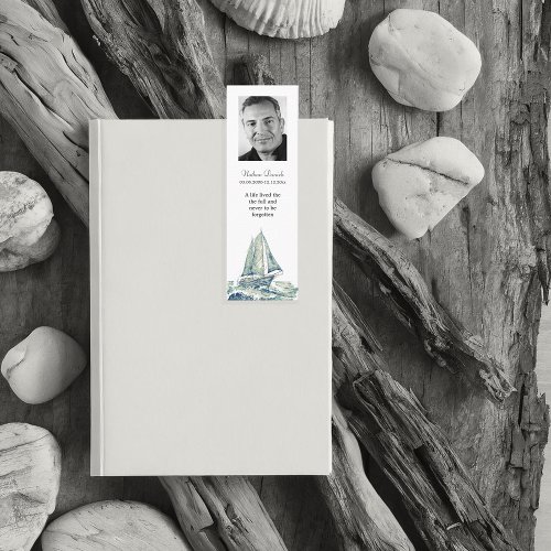 Blue Yacht  Funeral Photo Mini Bookmark Card