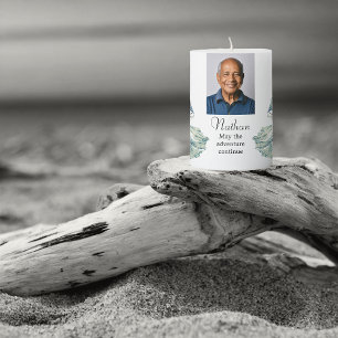 Blue Yacht In Loving Memory Photo Pillar Candle