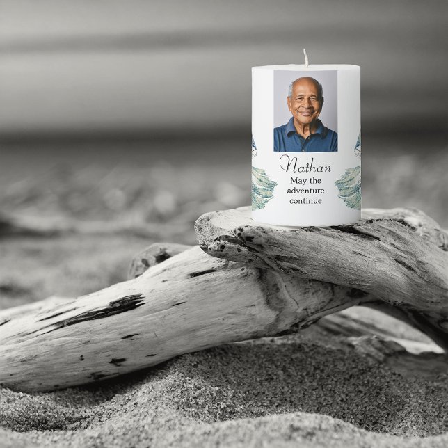 Blue Yacht In Loving Memory Photo Pillar Candle (Creator Uploaded)