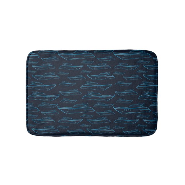 Blue Yacht Pattern Bathroom Mat (Front)