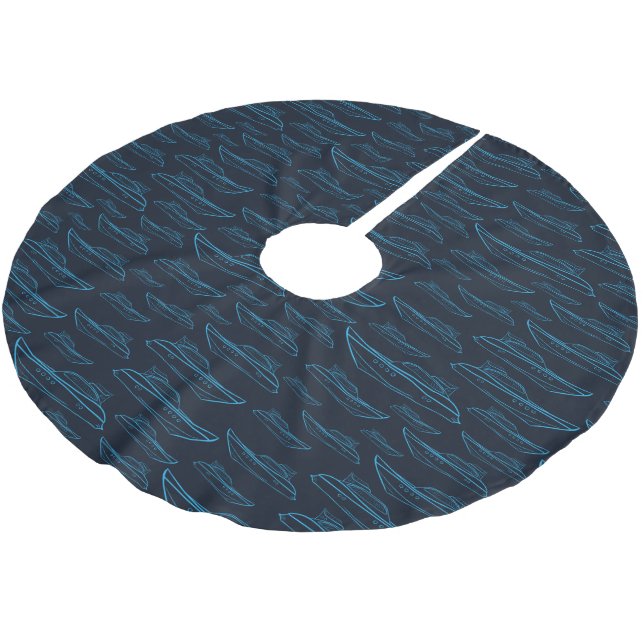 Blue Yacht Pattern Brushed Polyester Tree Skirt (Angled)