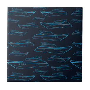Blue Yacht Pattern Ceramic Tile