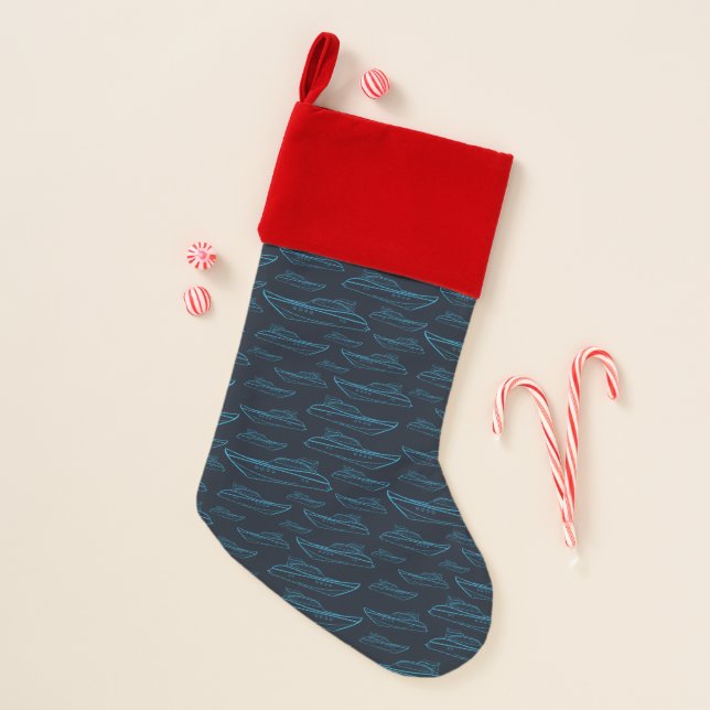 Blue Yacht Pattern Christmas Stocking (Front)