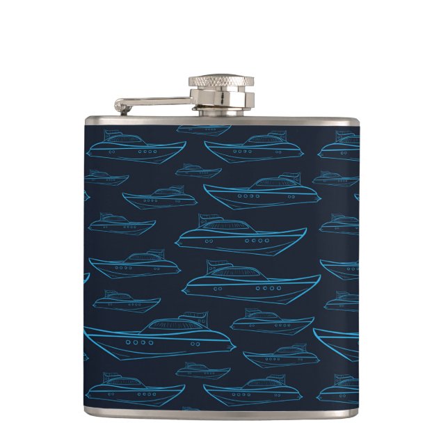 Blue Yacht Pattern Flask (Front)