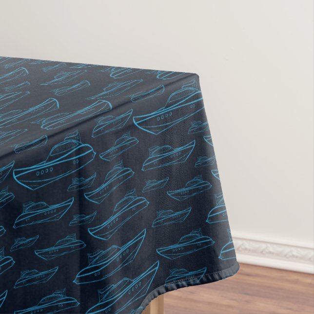 Blue Yacht Pattern Tablecloth (In Situ)
