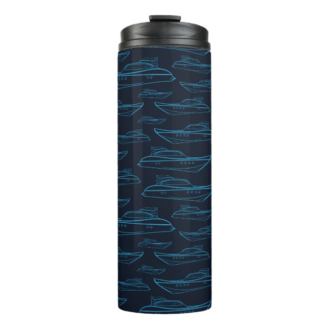 Blue Yacht Pattern Thermal Tumbler (Front)