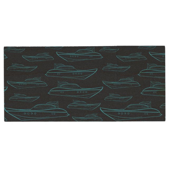 Blue Yacht Pattern Wood Flash Drive (Front)