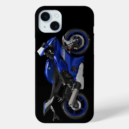 Blue Yamaha Yzf_R6 Motorcycle iPhone 15 Plus Case