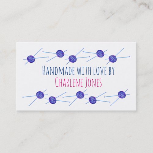Blue yarn and knitting needles customisable business card