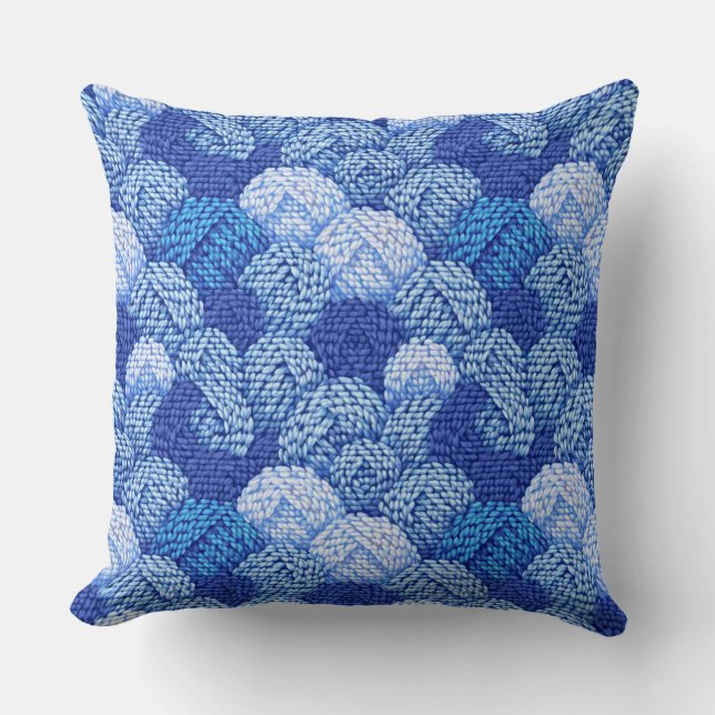 blue yarn ball pattern throw pillow (Front)