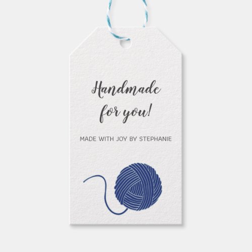 Blue yarn handmade wool knitting crochet  gift tags