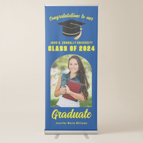 Blue Yellow 2024 Graduate Photo Graduation Party Retractable Banner