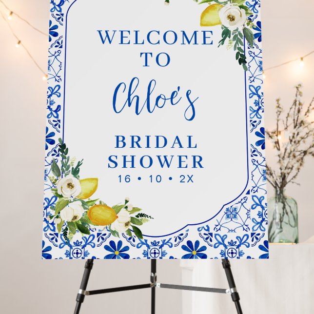 Blue Yellow 42x28 Lemon Bridal Shower Welcome Sign (In Situ (Stand))