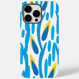 Blue Yellow Abstract Leaves Trendy Chic