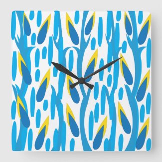 Blue Yellow Abstract Leaves Vintage Nature