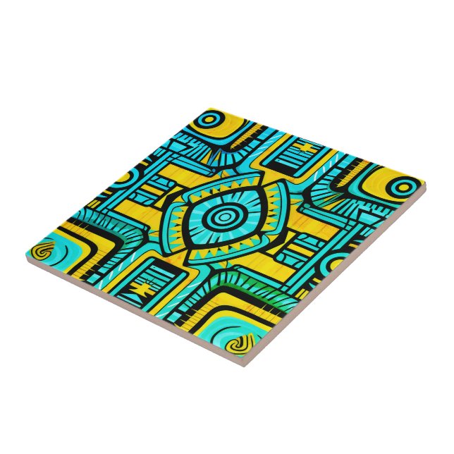 Blue Yellow abstract pattern Ceramic Tile (Side)