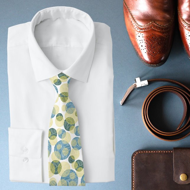 Blue Yellow Abstract Polka Dot Pattern Neck Tie (Creator Uploaded)