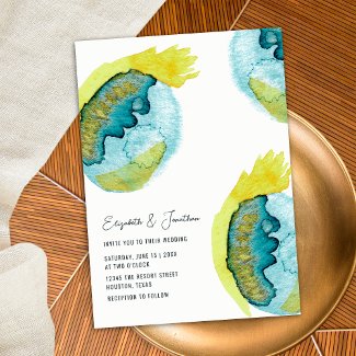 Blue Yellow Abstract Watercolor Art Unique Wedding