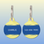 Blue yellow add a name and contact number pet ID tag<br><div class="desc">Pet ID tag
Add a name and a contact number.
Blue and yellow.</div>