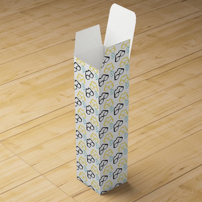 Blue Yellow and Black Eyeglasses Patterned Wine Box (Opened)