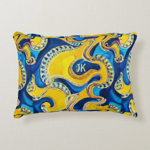 Blue yellow and gems inspired artsy custom accent pillow