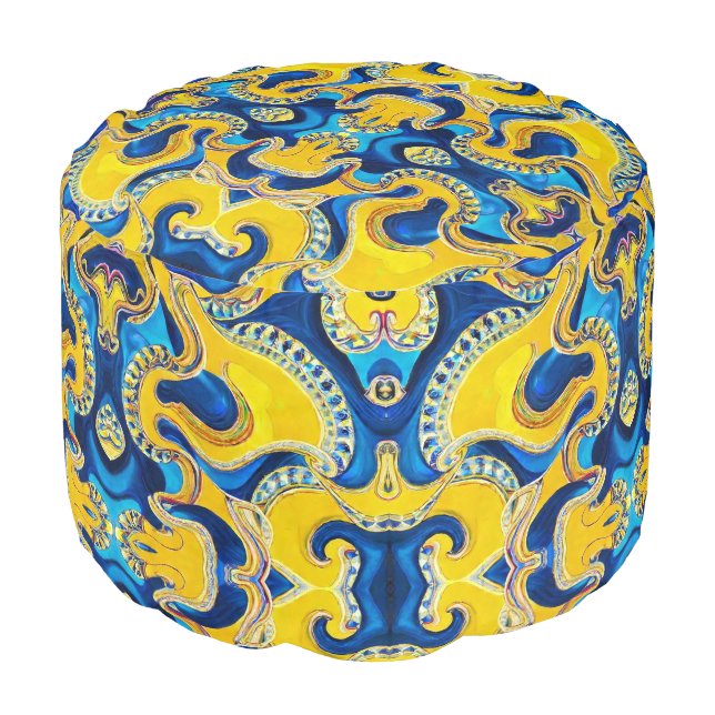 Blue yellow and gems inspired indoor pouf (Angled Front)