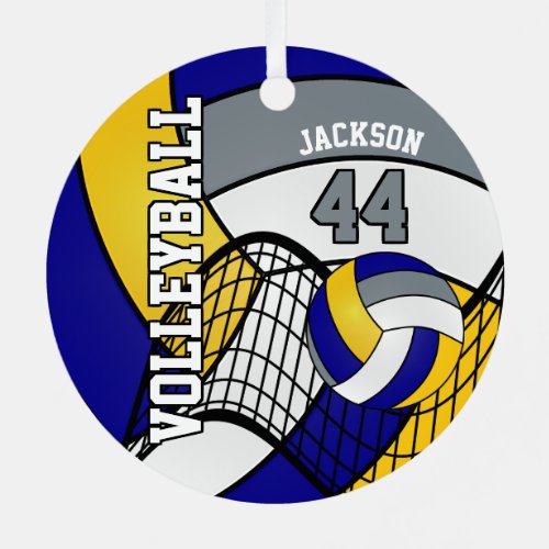 Blue Yellow and Gray Personalize Volleyball  Metal Ornament