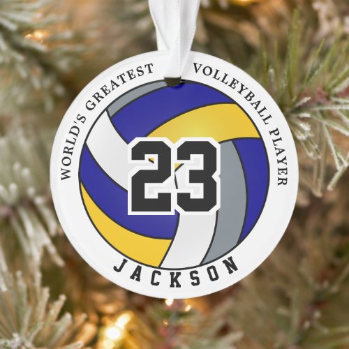 Blue Yellow and Gray Volleyball  DIY Text Ornament