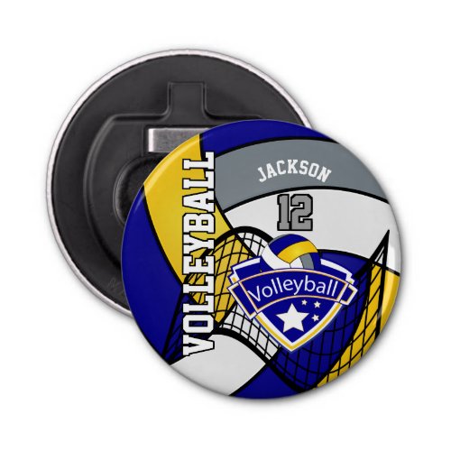 Blue Yellow and Gray Volleyball Logo Bottle Opener