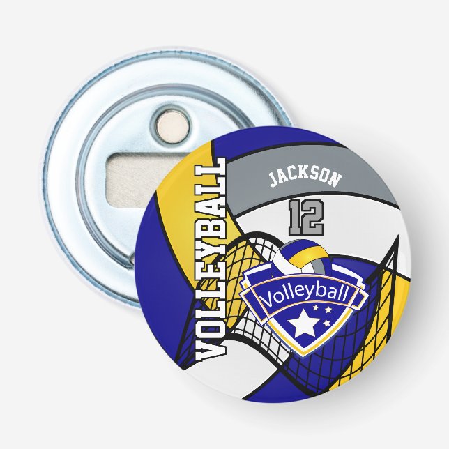 Blue, Yellow and Gray Volleyball Logo Bottle Opener (Front)