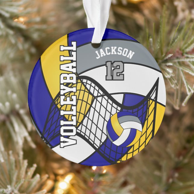 Blue, Yellow and Gray Volleyball Ornament (Tree)