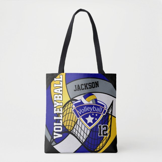 Blue, Yellow and Gray Volleyball Tote Bag (Front)
