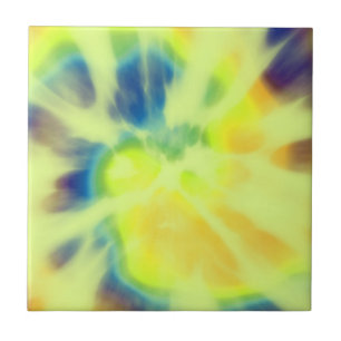 blue yellow and green Tie-dye Ceramic Tile