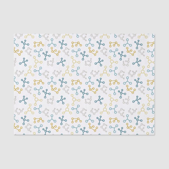 Blue, yellow and grey molecules gift wrap tissue paper (Front)
