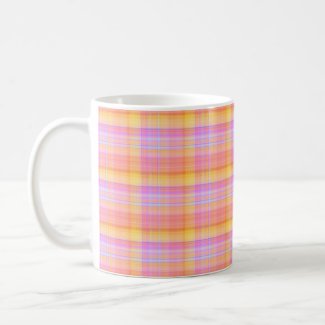Blue, yellow and pink plaid coffee mug
