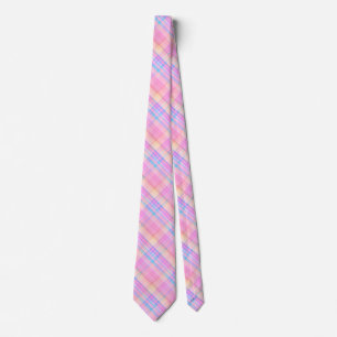 Blue, yellow and pink plaid neck tie