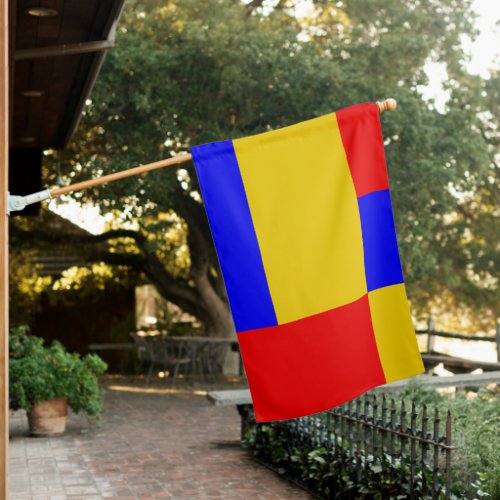Blue Yellow And Red Color Block Print House Flag