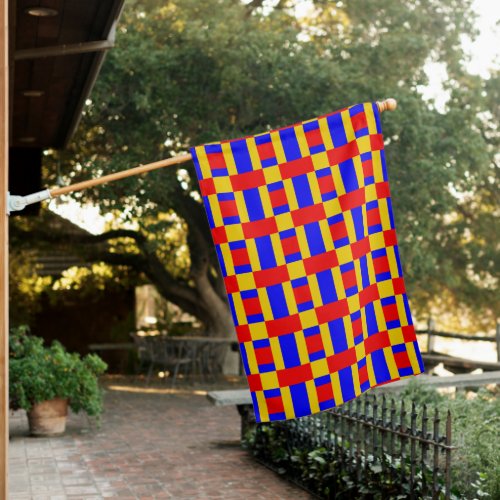 Blue Yellow And Red Color Block Print House Flag