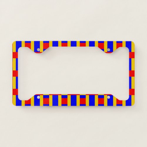 Blue Yellow And Red Color Block Print License Plate Frame