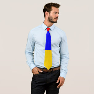 Blue Yellow And Red Color Block Print Neck Tie