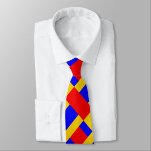 Blue Yellow And Red Color Block Print Neck Tie