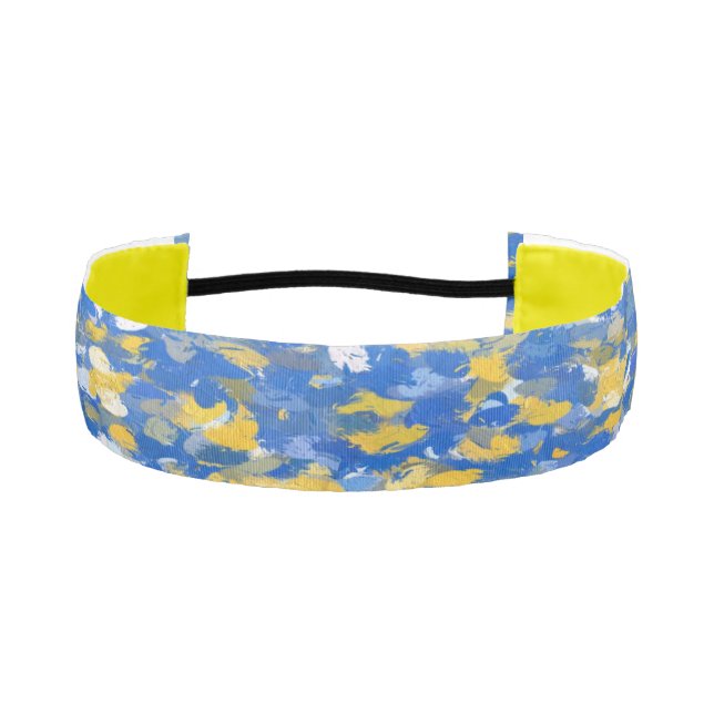 Blue, Yellow and White Paint Splashes Athletic Headband (Front)