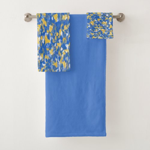 Blue Yellow and White Paint Splashes  Bath Towel 
