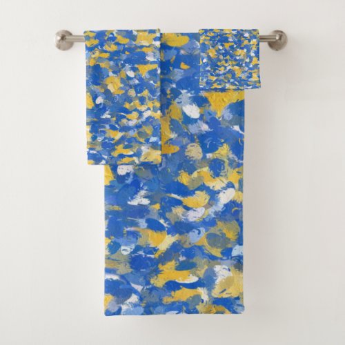 Blue Yellow and White Paint Splashes  Bath Towel Set