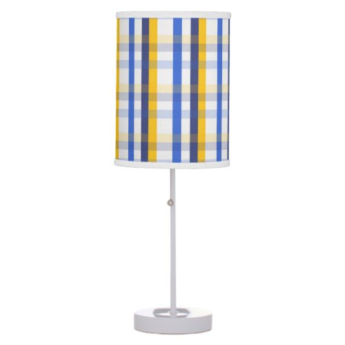 Blue yellow and white plaid table lamp